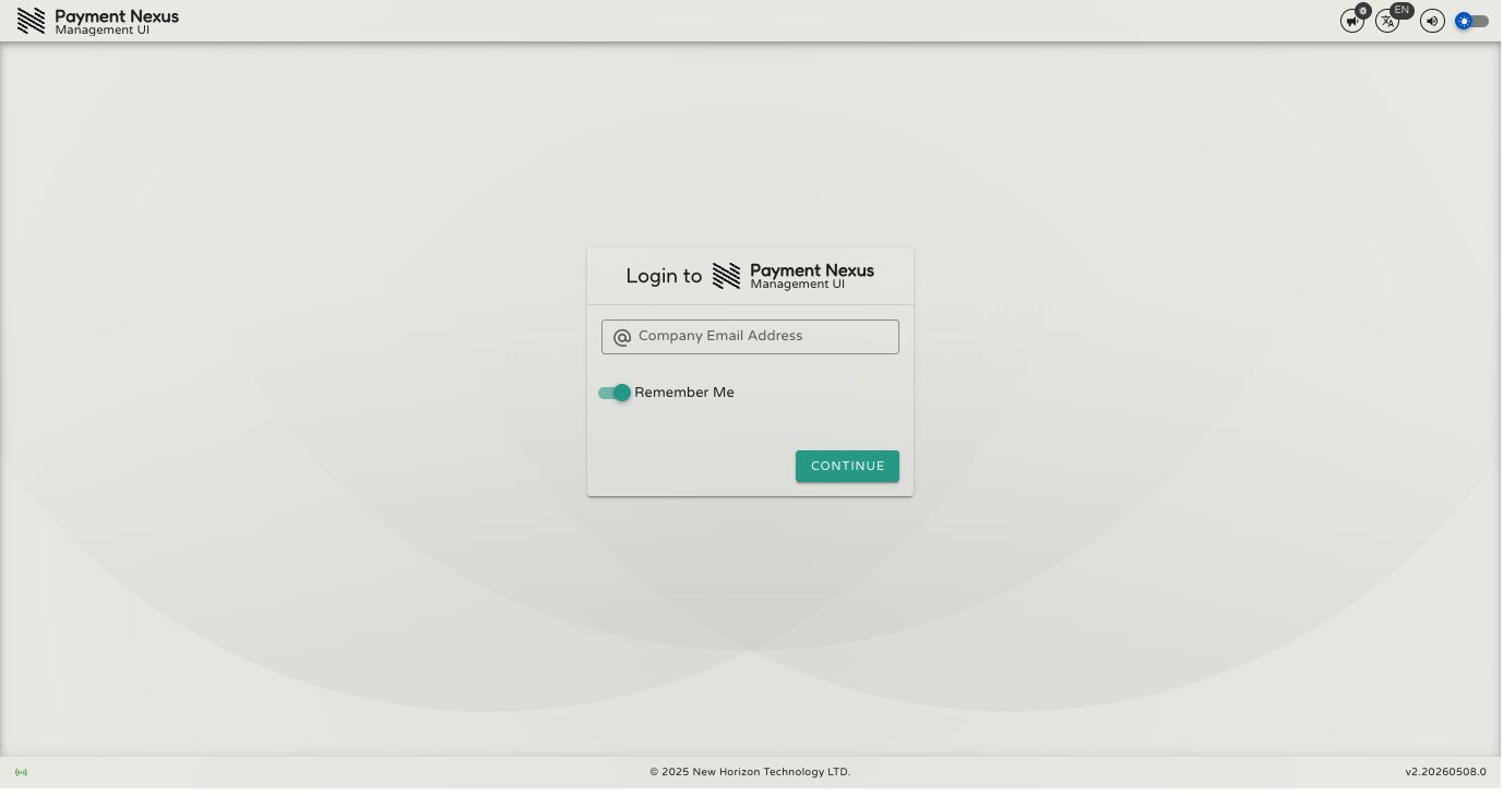 Payment Nexus Login Page