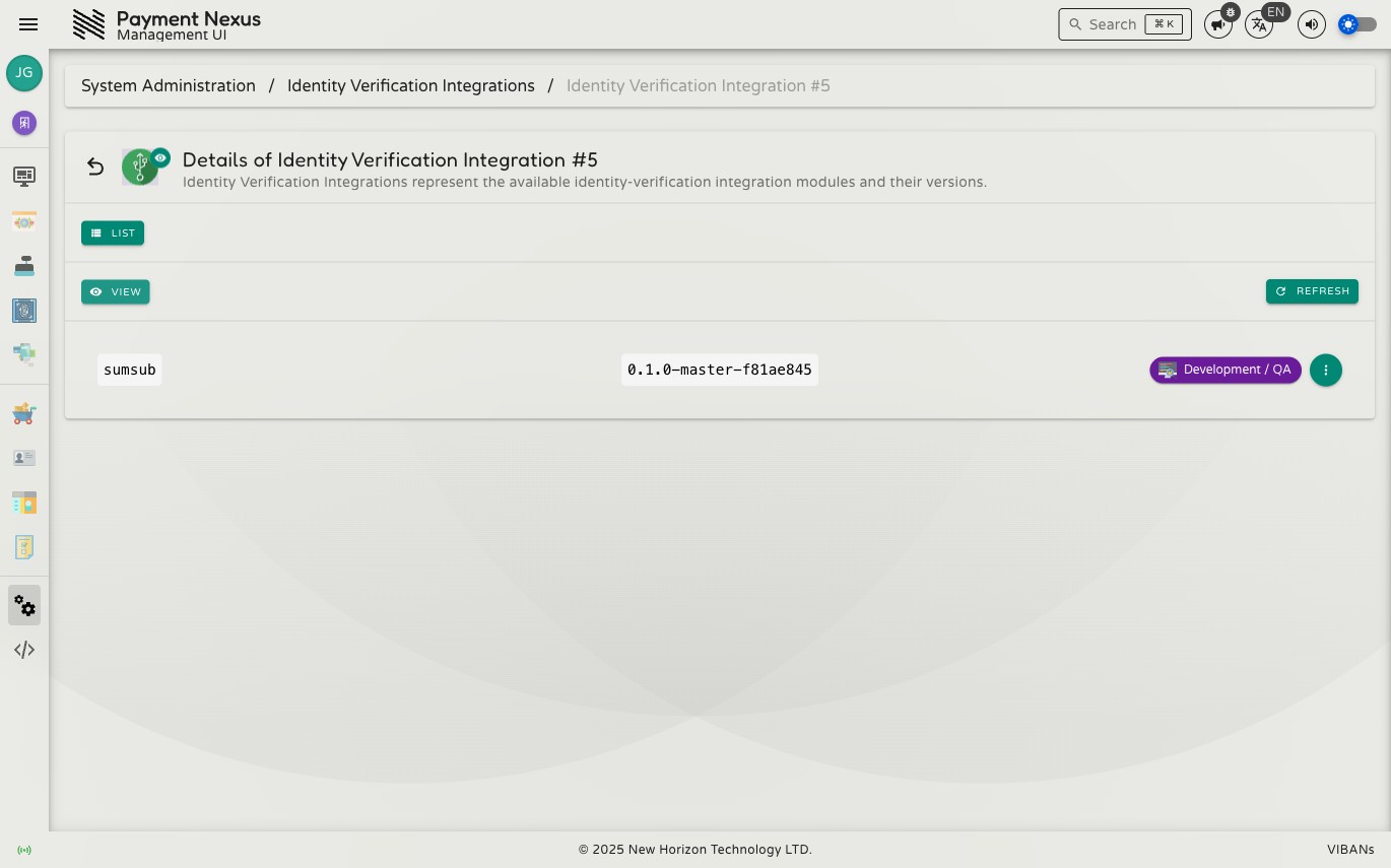 KYC Integration detail page showing vendor name, release version, and release state