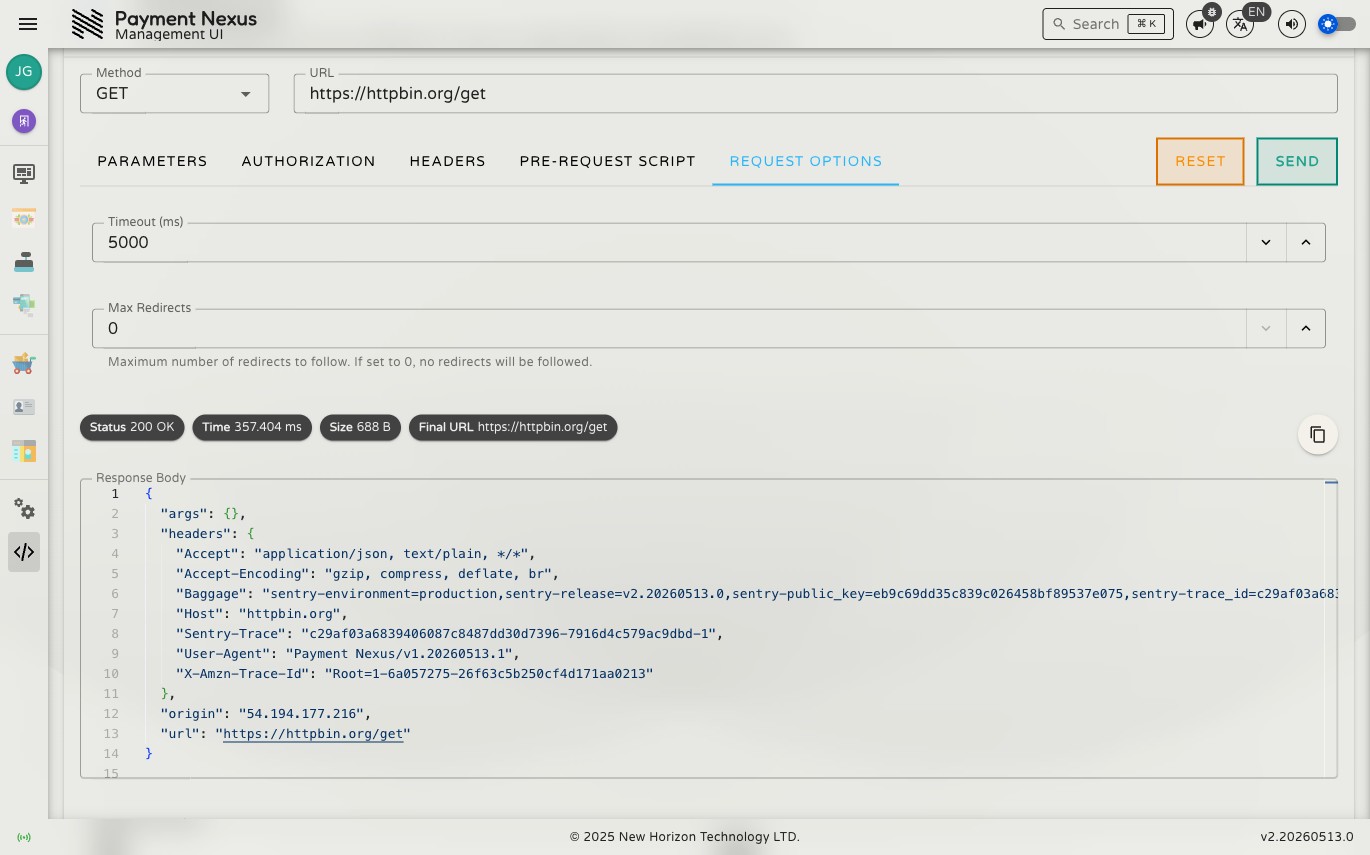 Response panel showing a 200 OK status, round-trip time, response size, and syntax-highlighted JSON body