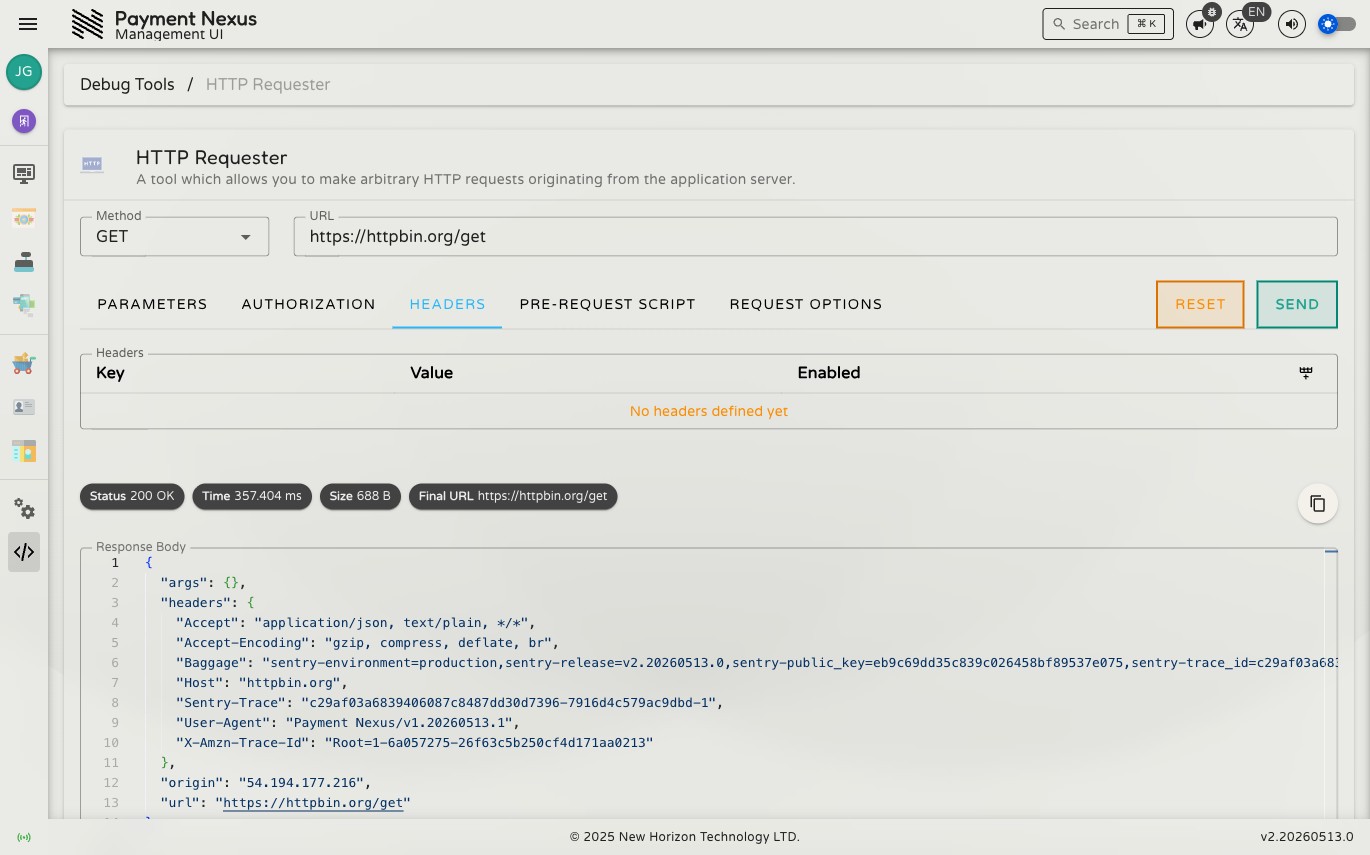 Headers tab showing an empty key/value pair list with Add Header button