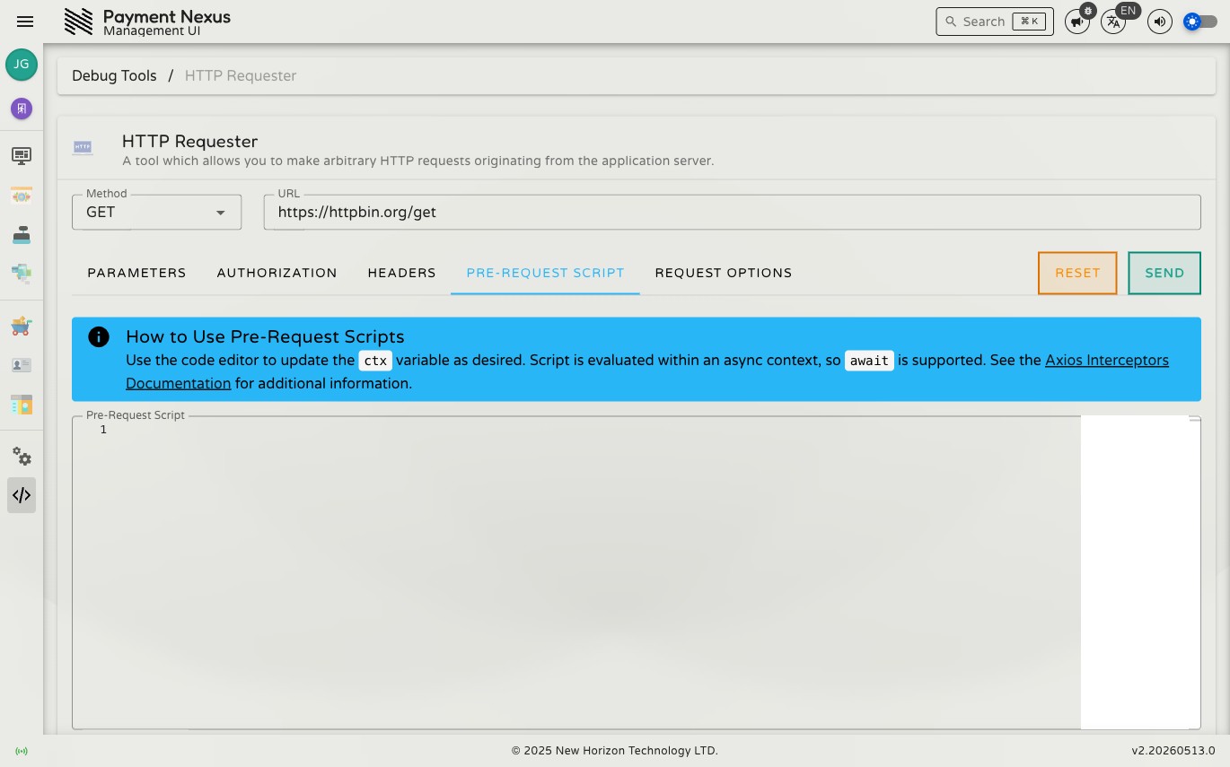 Pre-Request Script tab showing a code editor with placeholder script