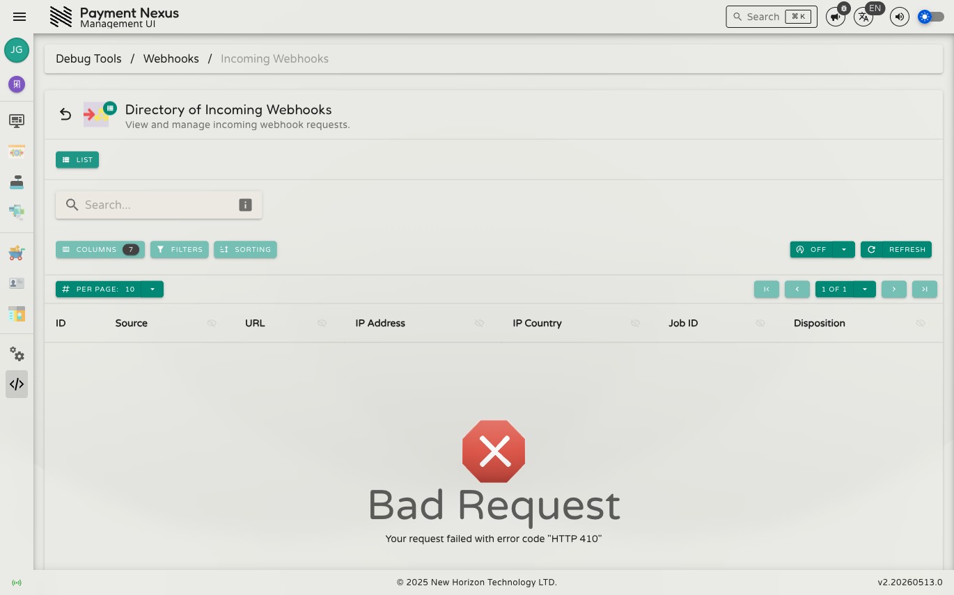 Directory of Incoming Webhooks showing a searchable list of inbound webhook requests