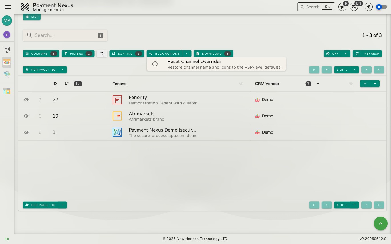 Directory showing the Bulk Actions dropdown open with available actions listed