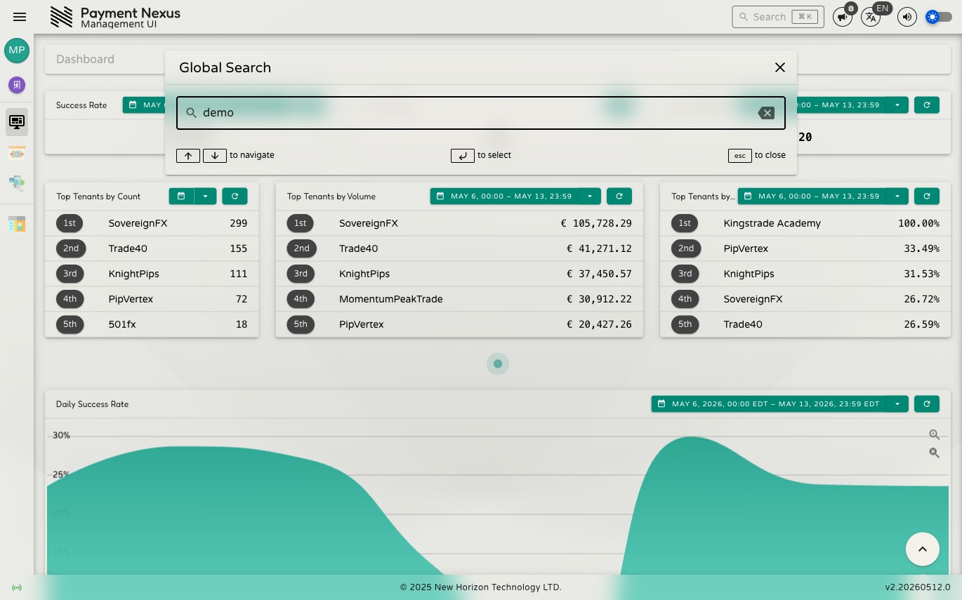 Global Search dialog showing results for the query 'demo'