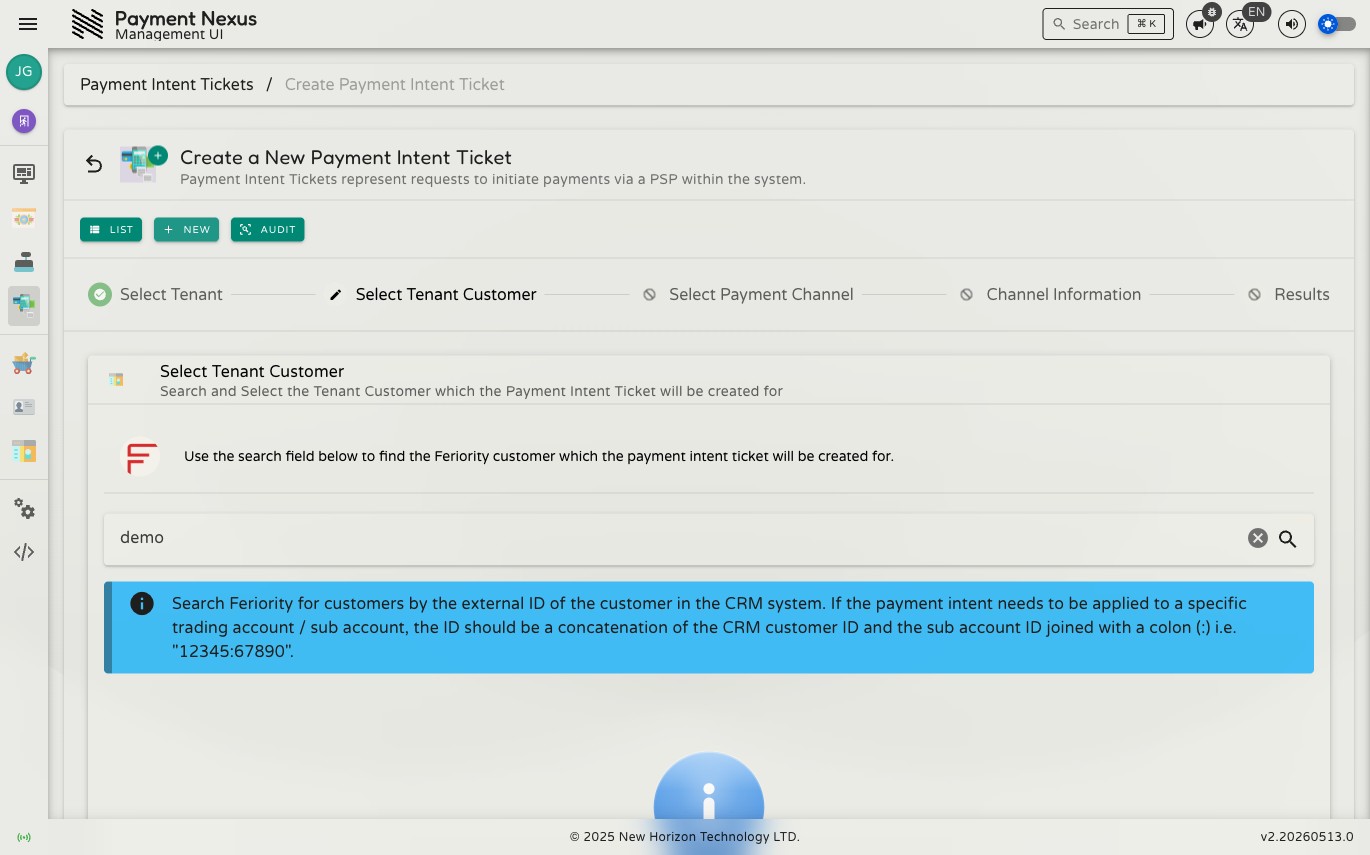 Step 2 showing the tenant customer search field with no results yet