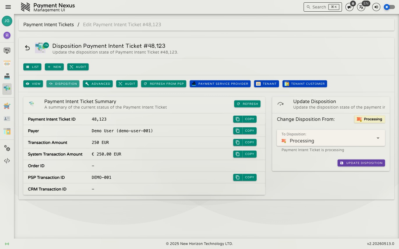 Disposition form showing the current status and a dropdown to select the target outcome