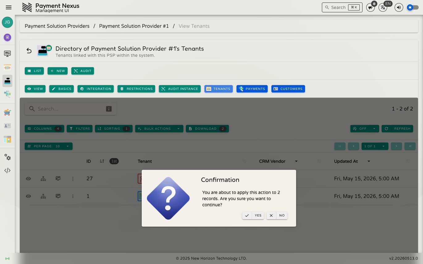 Bulk Unlink confirmation dialog asking to confirm applying the action to 2 records
