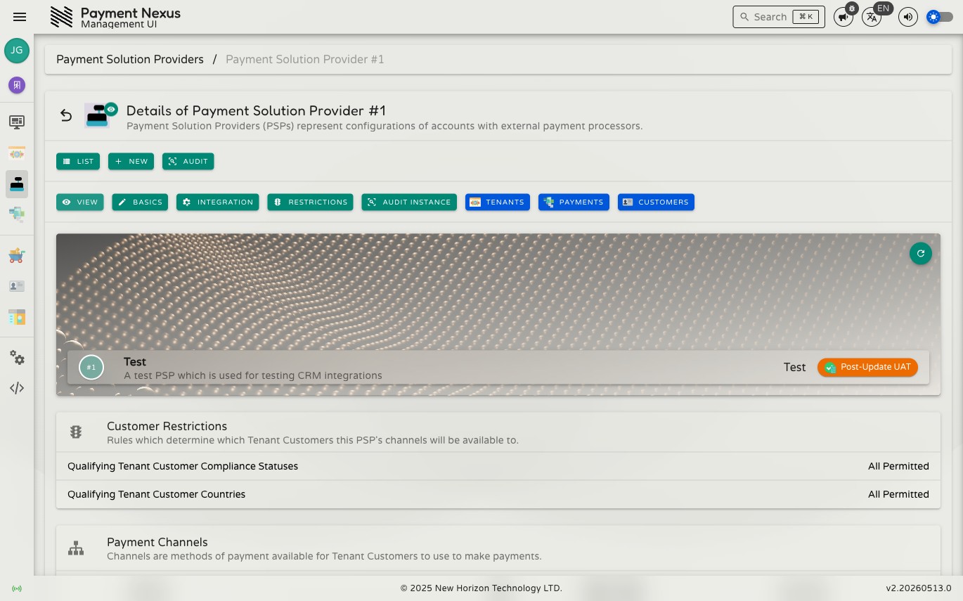 PSP view page showing the profile cover with name, description, and release state badge, followed by the Customer Restrictions table