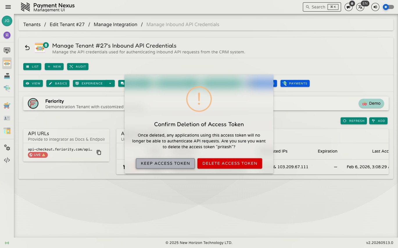 Confirm Deletion of Access Token dialog warning that any applications using the token will lose access