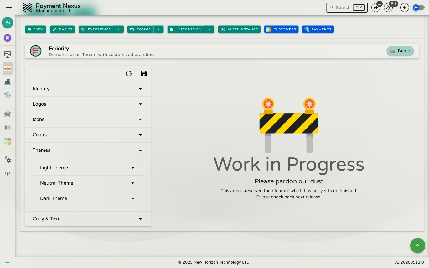 Themes section expanded showing the Light, Neutral, and Dark sub-tabs each with ten semantic colour fields