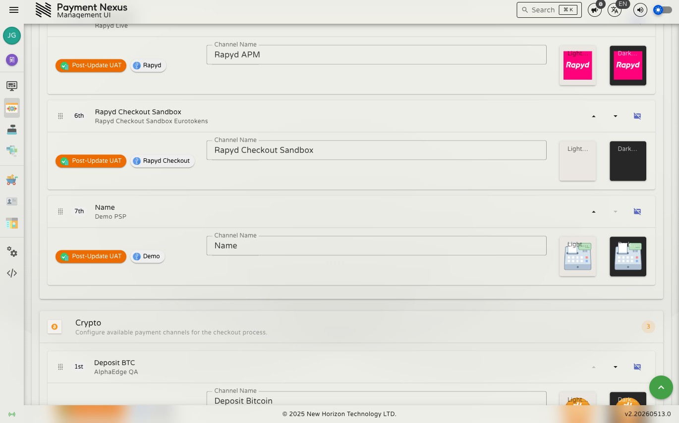 Channels page after saving, showing a success notification confirming the channels were saved