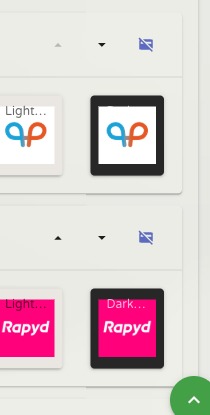 Close-up of the ordering button area showing the first card with a greyed-out disabled Up arrow and active Down arrow, and the second card with both arrows active