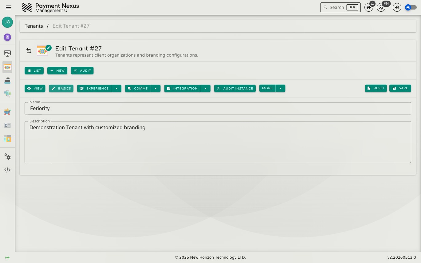 Edit Tenant page showing name and description fields